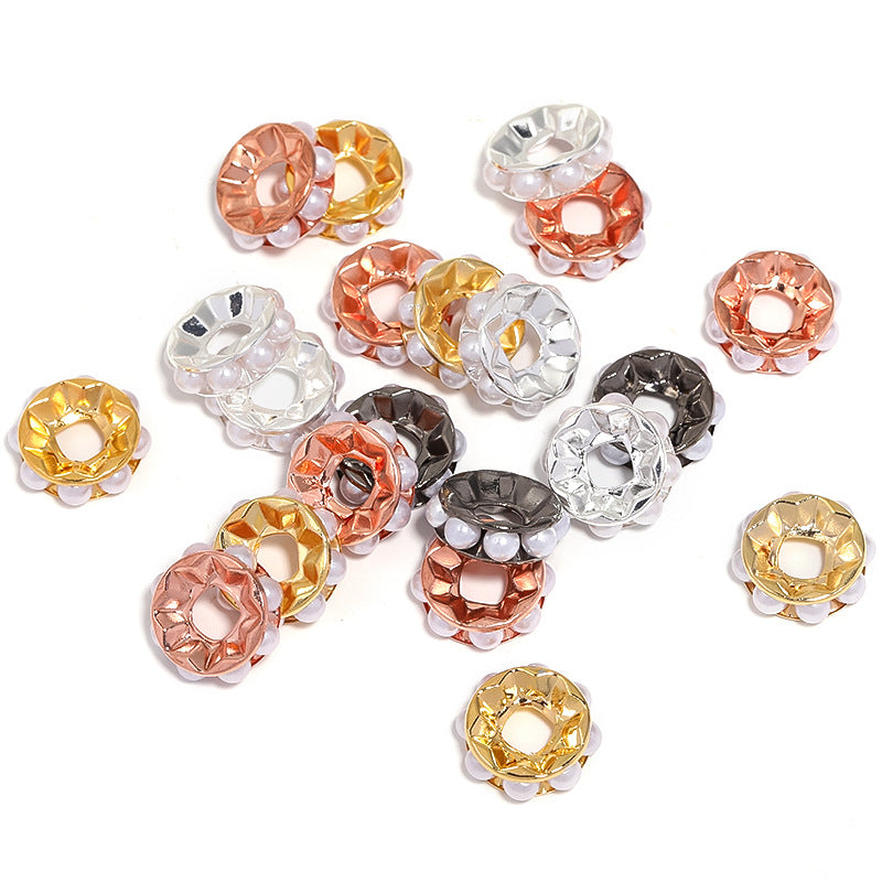 Wholesale 100pcs 17mm Pearl Round Straight Edge Diamond Ring Metal Spacer Beads Spacer